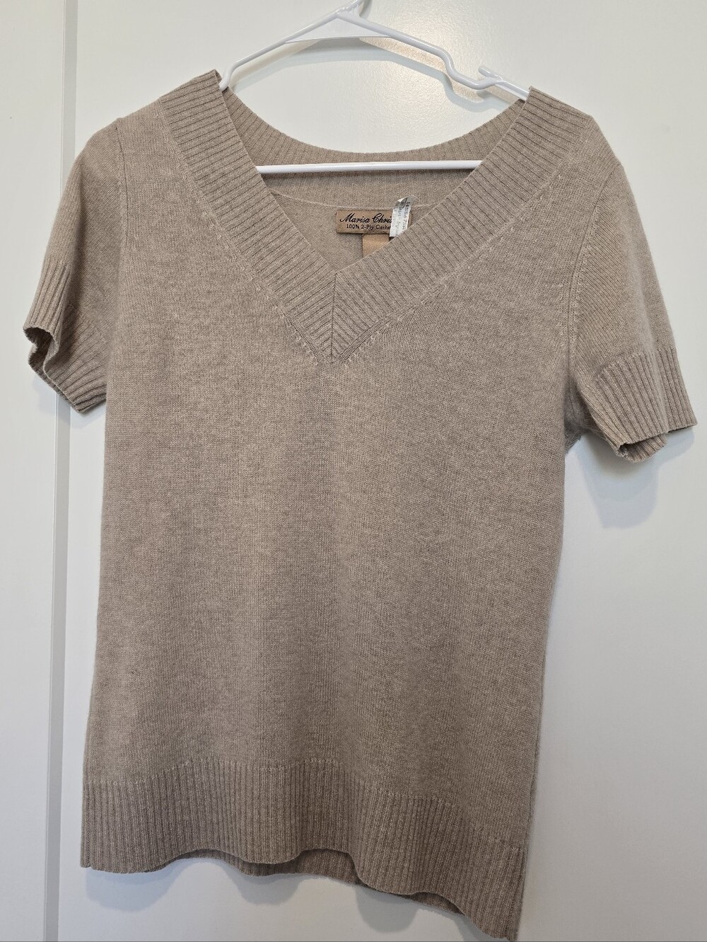 MARISA CHRISTINA 100% Cashmere V-Neck Short Sleeve Sweater 